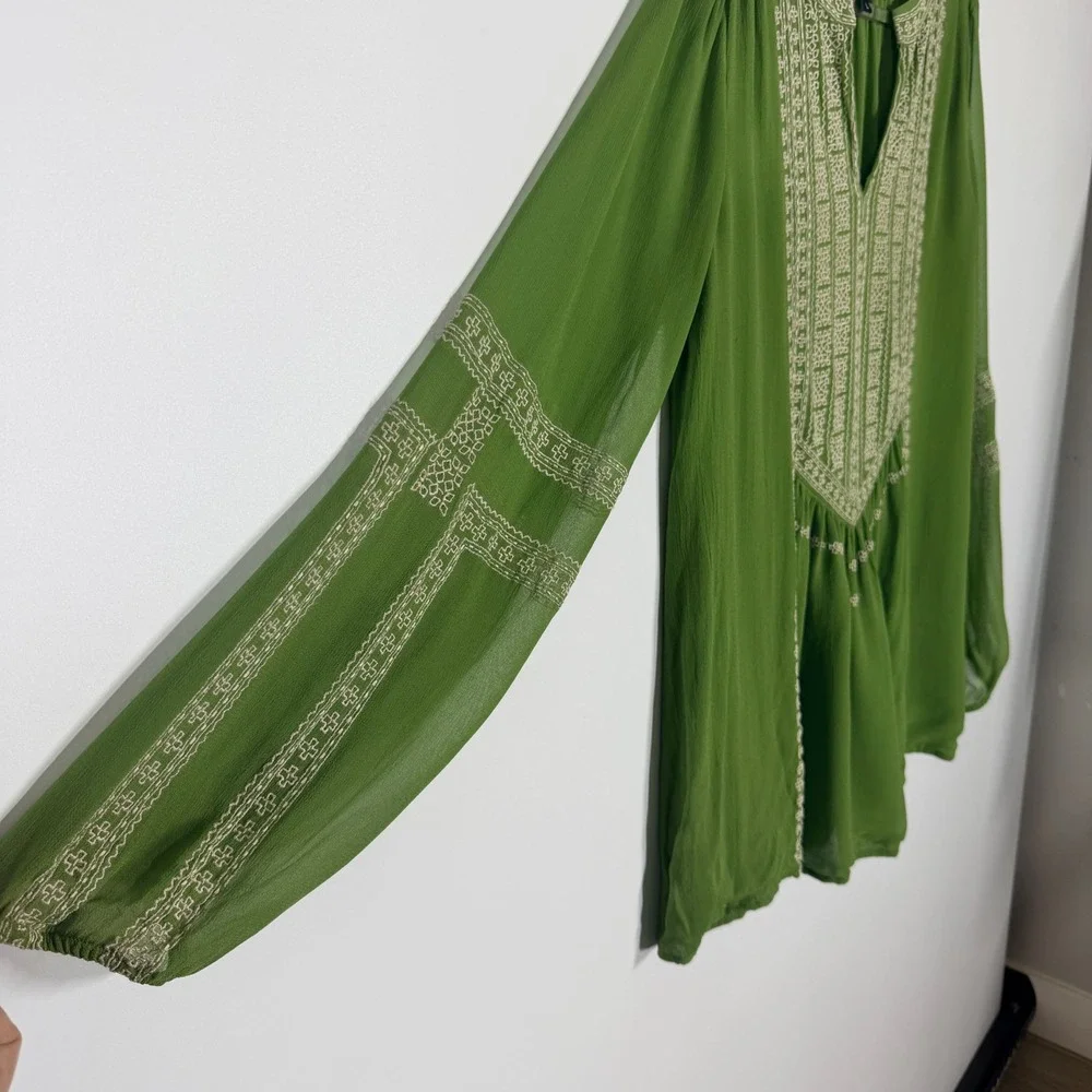 Tolani Lauren Style Lime Green Embroidered Boho Tunic Blouse 100% Viscose Large - Picture 8 of 14